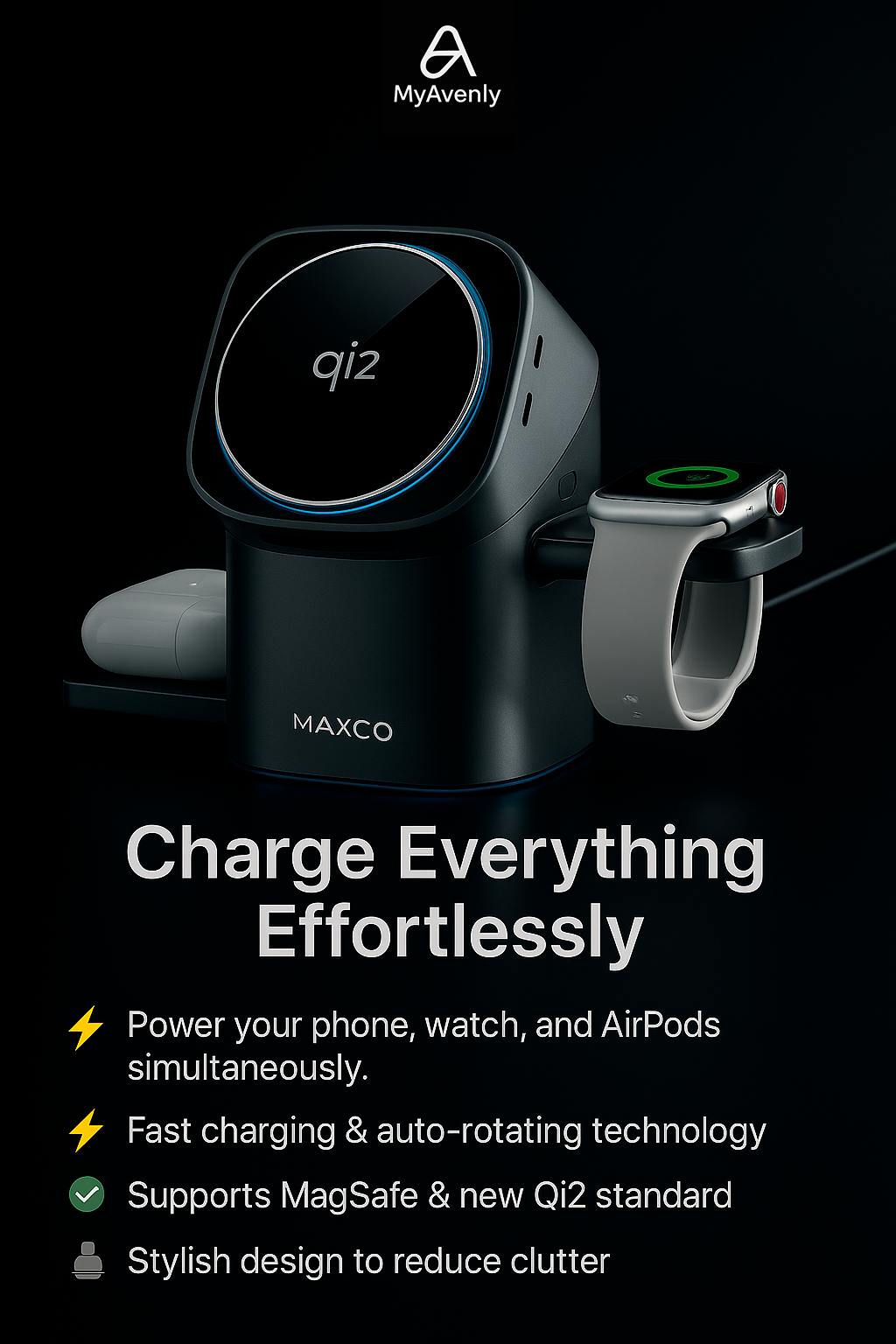 Qi2 Auto-Rotate Touch Magnetic 3 in 1 Wireless Charger Fast Charging 15W for Iphone 12/13/14/15/16, for Iwatch & Airpods