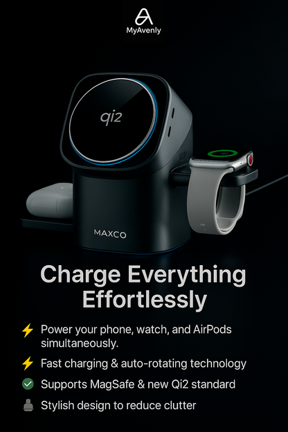 Qi2 Auto-Rotate Touch Magnetic 3 in 1 Wireless Charger Fast Charging 15W for Iphone 12/13/14/15/16, for Iwatch & Airpods