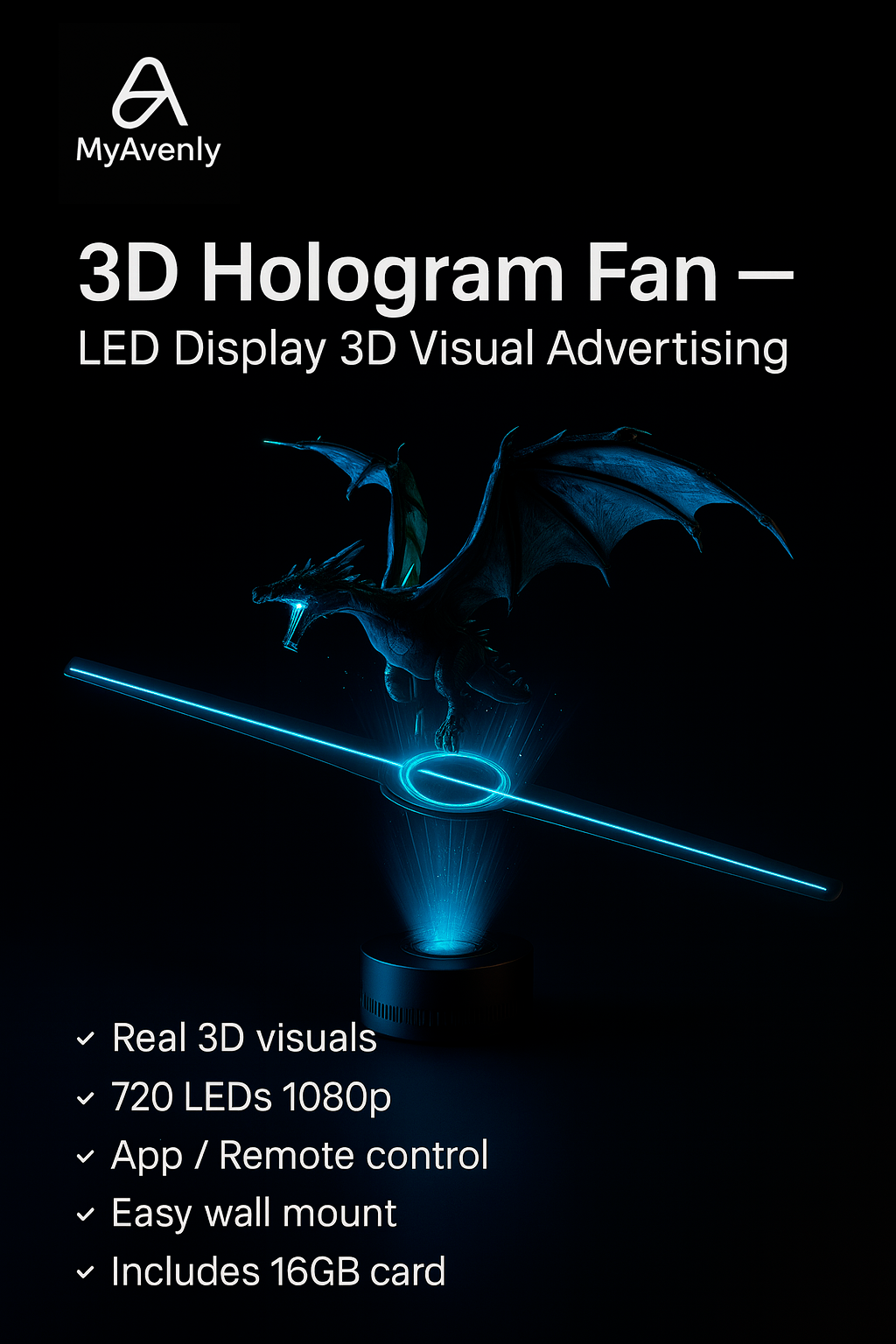 42CM 3D Hologram Fan 3D Holographic Projector Advertising Display Light HD Holographic Projector for Stores Bars Party Xmas